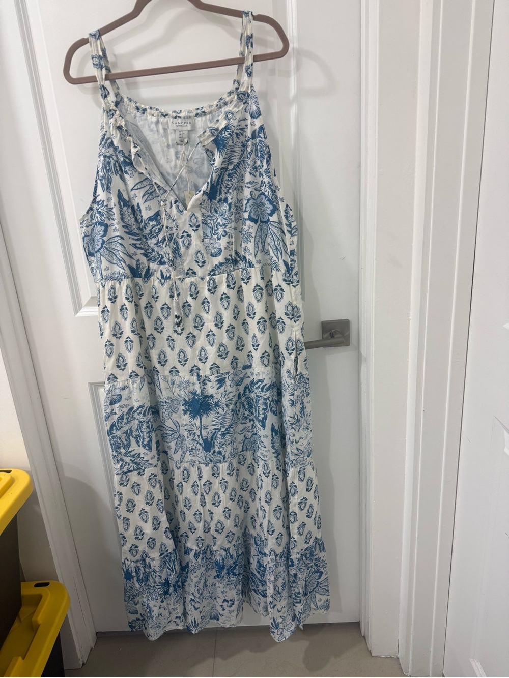 Calypso St. Barth Blue and Cream Floral Tiered Maxi Dress - Picture 5 of 7